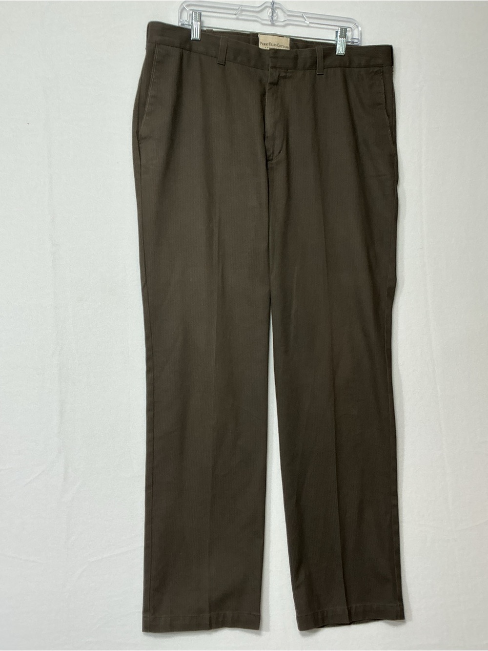 Perry Ellis Cottons Tailored Fit Men's Brown Flat Front Pants 36/32